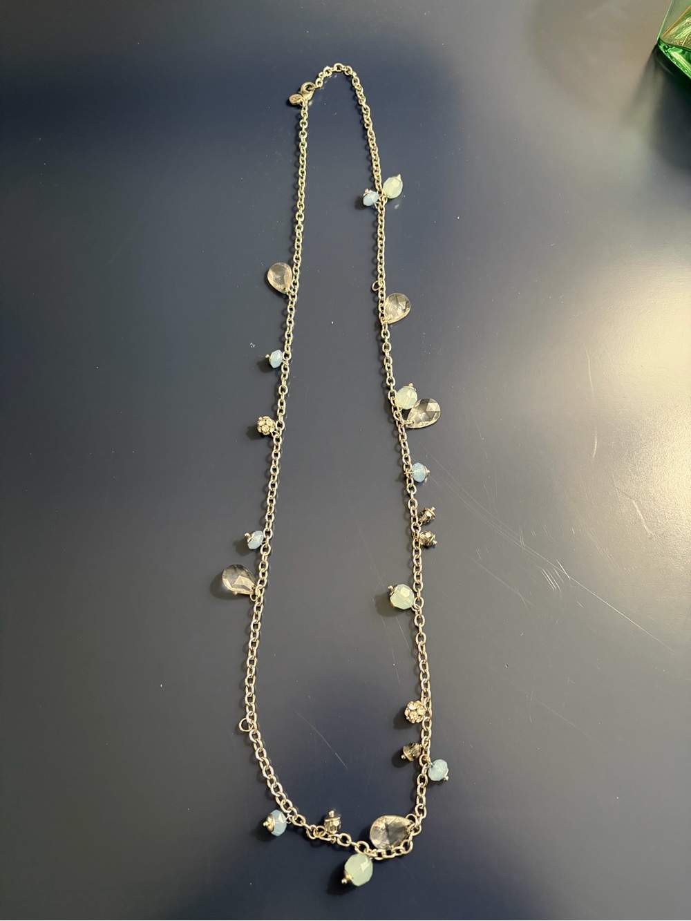 Delicate Silver Chain Necklace with Light Blue and Clear Gem Accents